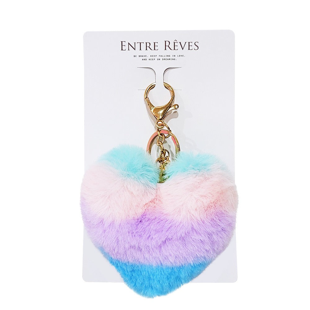 HEART FUR KEYRING PASTEL RAINBOW - Entre Reves US
