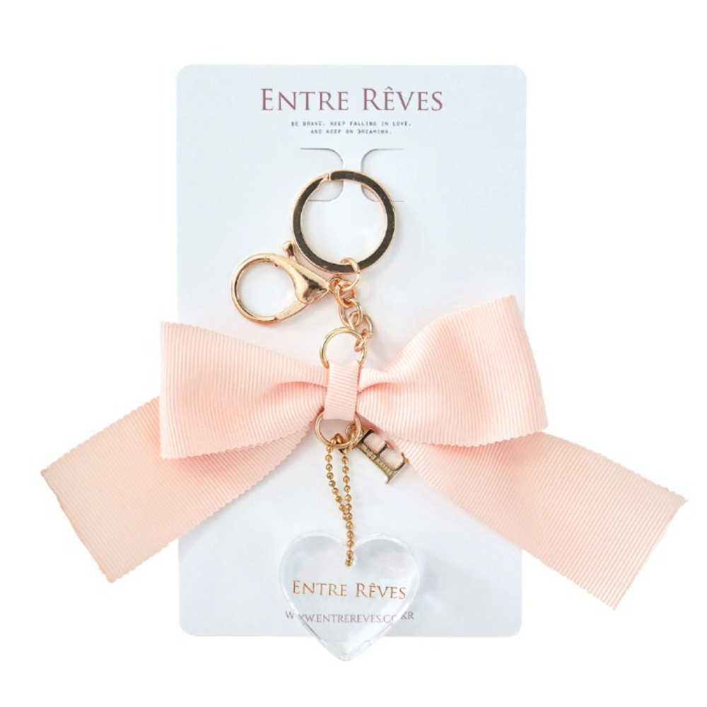 BABY PINK RIBBON HEART LOGO KEYRING - Entre Reves US