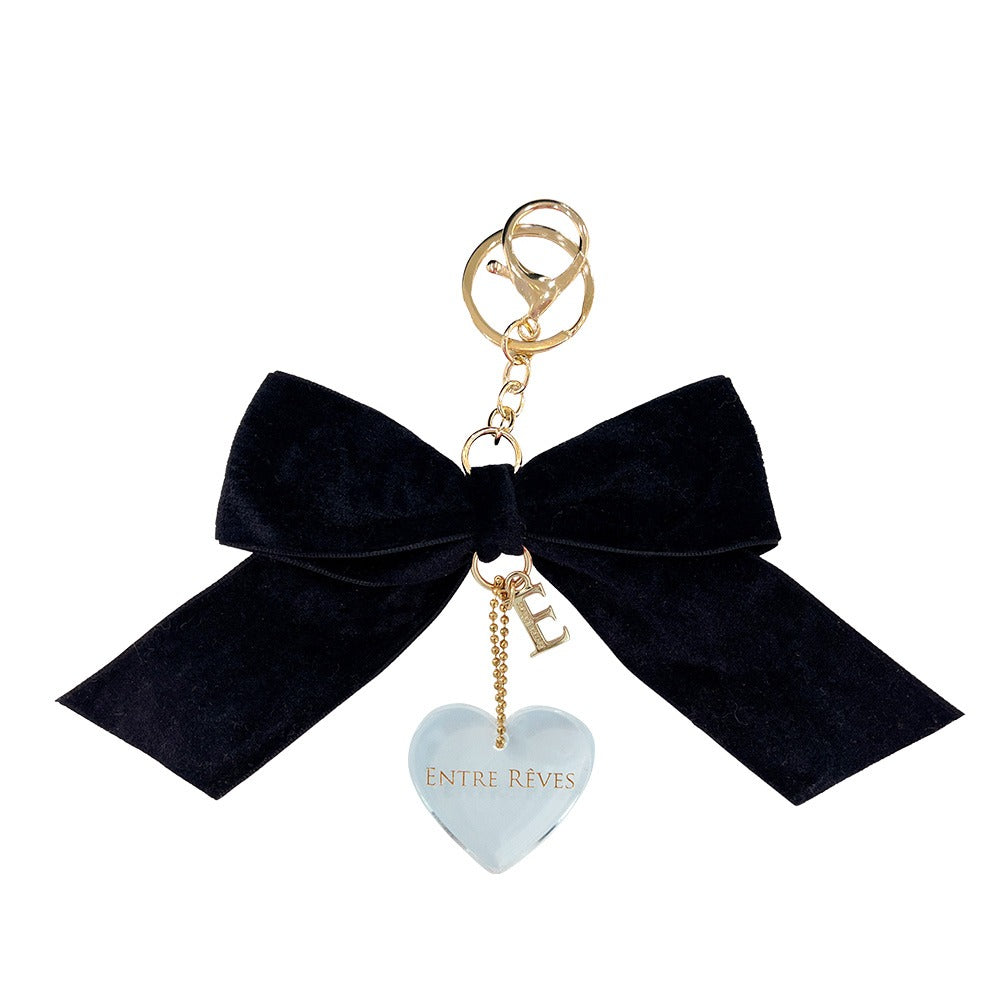 BLACK VELVET RIBBON HEART LOGO KEYRING - Entre Reves US