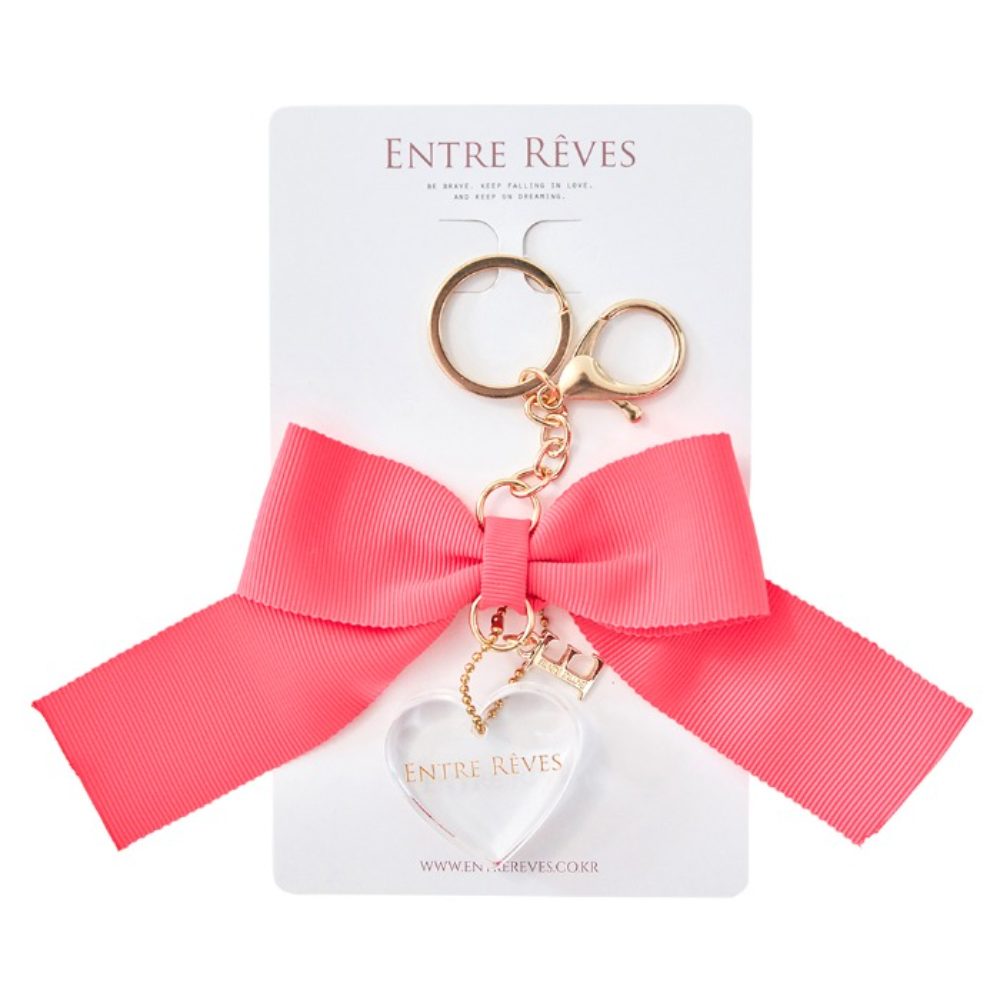 HOT PINK RIBBON HEART LOGO KEYRING - Entre Reves US