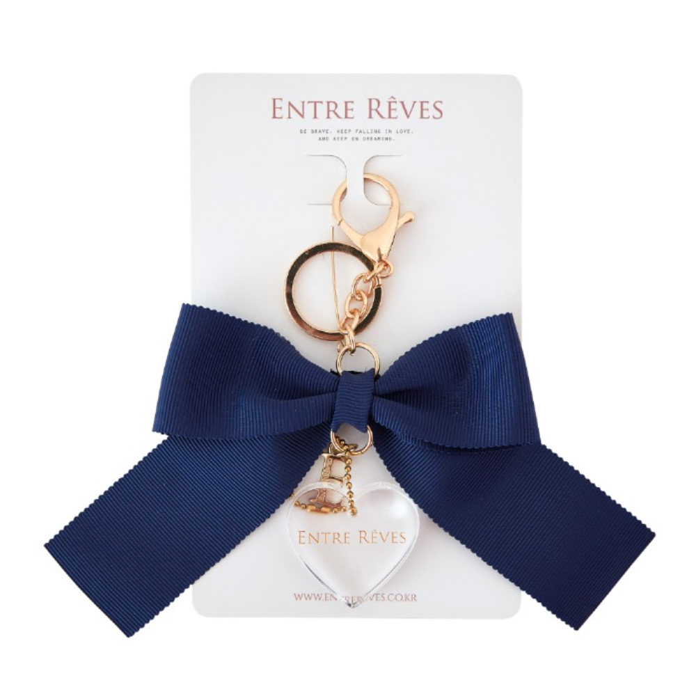 NAVY RIBBON HEART LOGO KEYRING - Entre Reves US