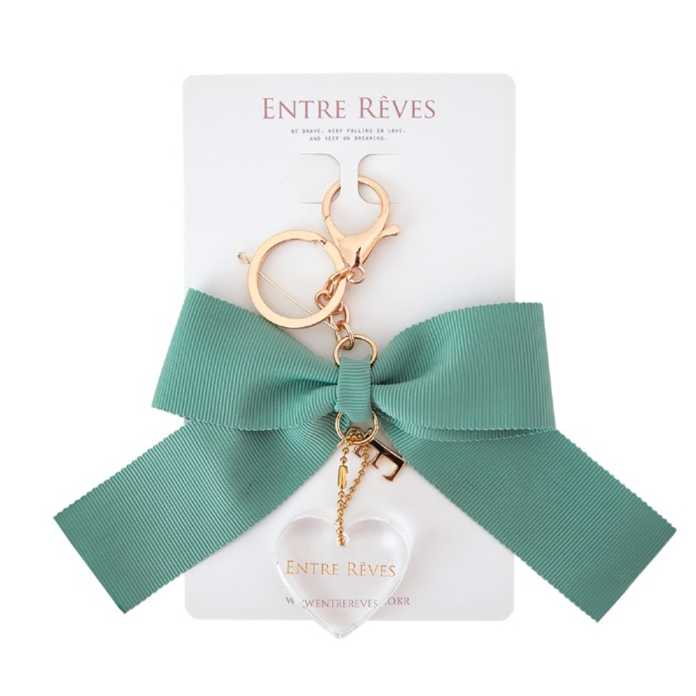 OLIVE GREEN RIBBON HEART LOGO KEYRING - Entre Reves US