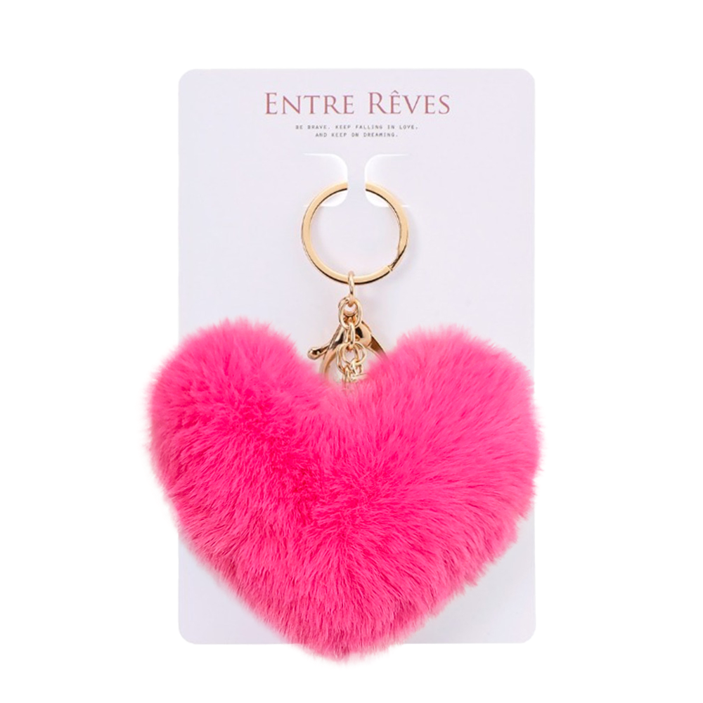 HEART FUR KEYRING HOT PINK - Entre Reves US