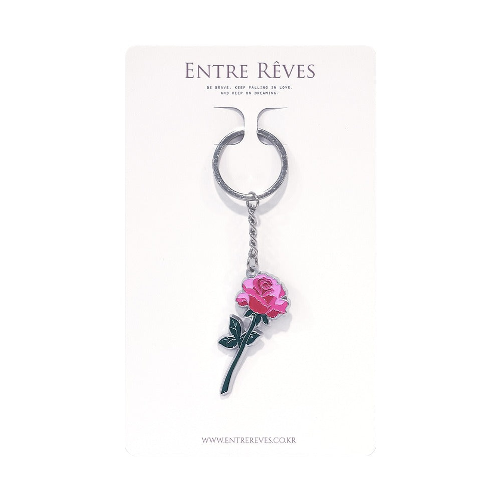 PINK ROSE METAL KEYRING - Entre Reves US
