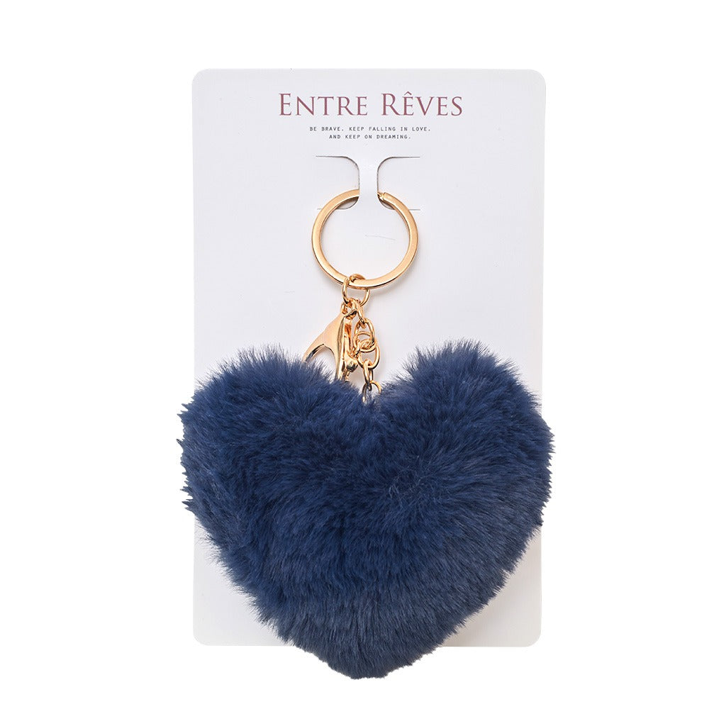 HEART FUR KEYRING NAVY - Entre Reves US